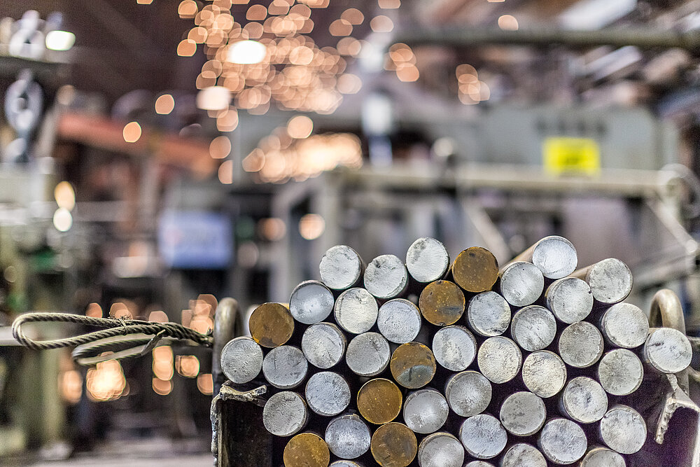 Steel bars in a factory